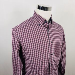 Paco Rabanne Medium Slim Fit Shirt Red White Blue Plaid Cotton Button Down